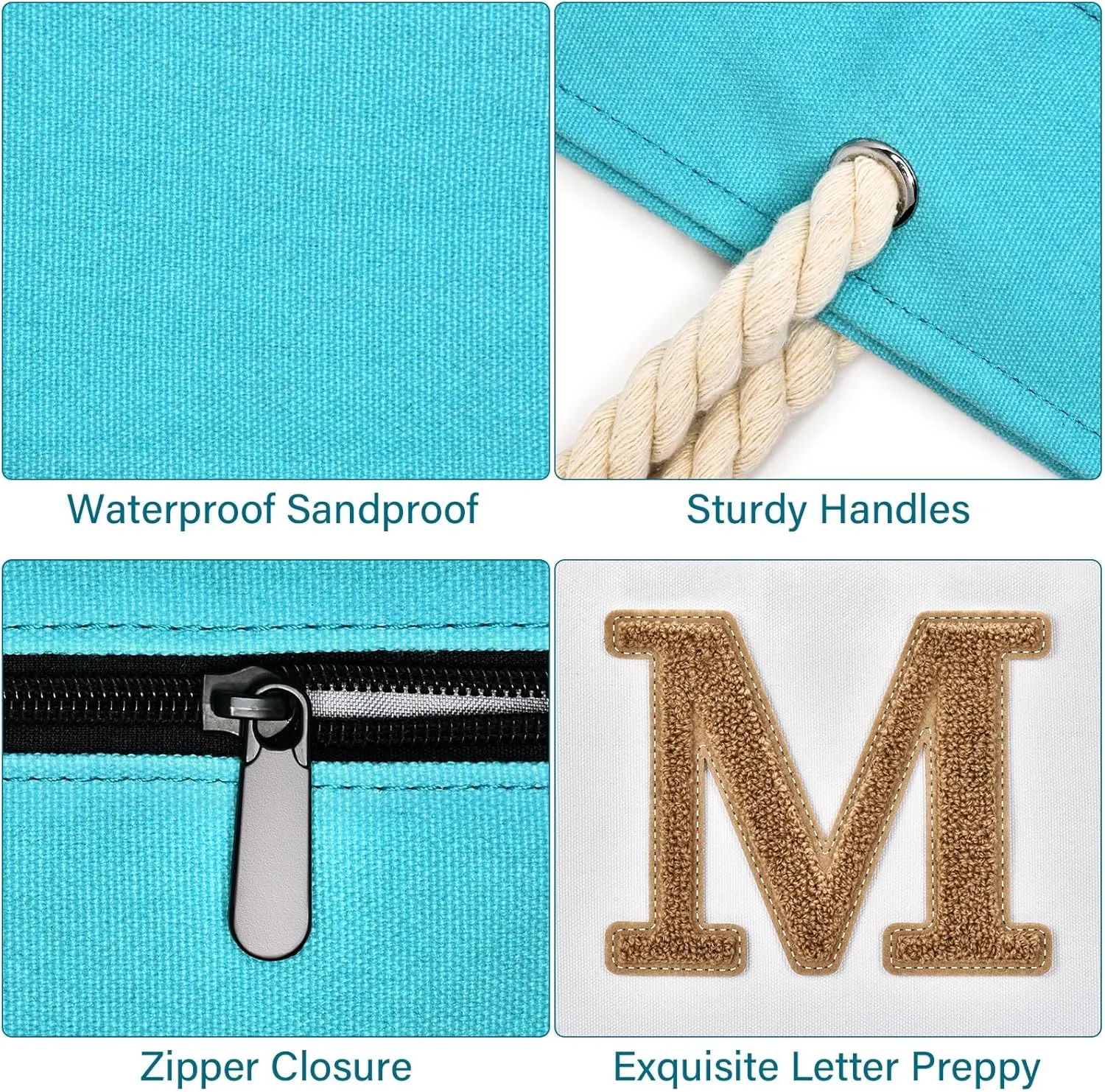 Becokan Initial Beach Bag Waterproof Canvas Beach Tote Bag Zipper Personalized Gifts for Women Her Birthday Travel Essentials