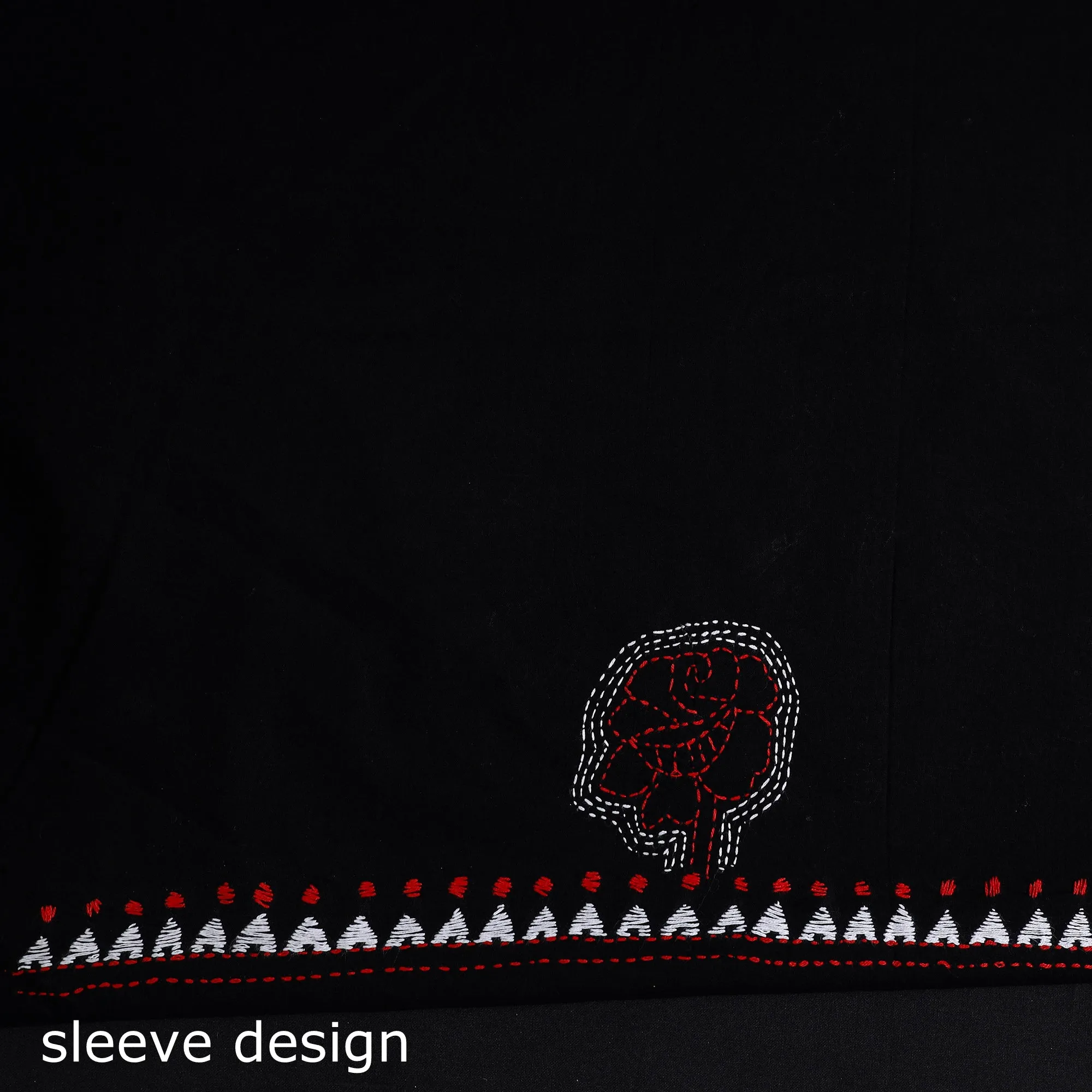 Black - Bengal Kantha Embroidery Cotton Kurta Material - (2.75m) 22