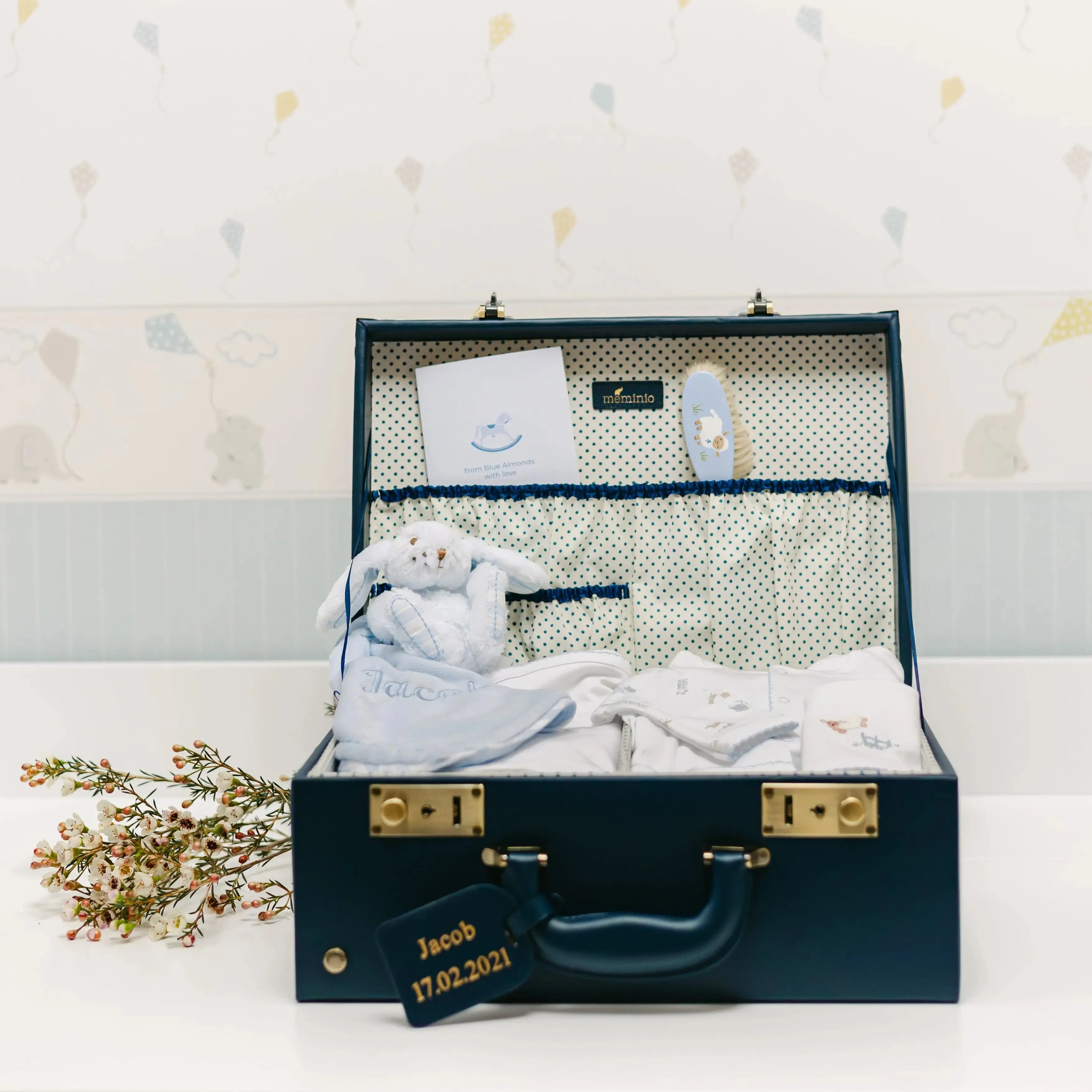 Blue sheep baby keepsake gift set