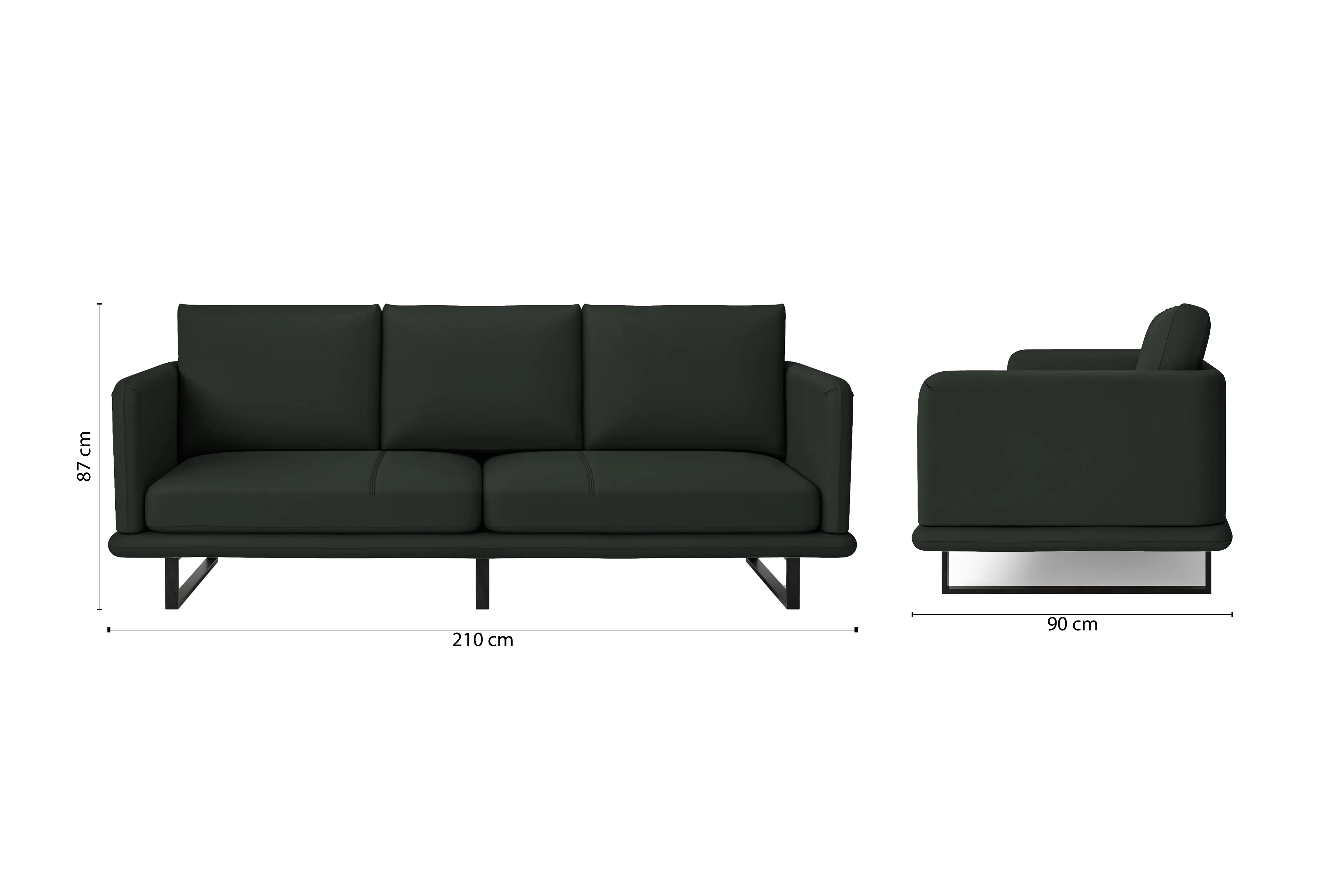 Calabria 3 Seater Sofa Green Leather