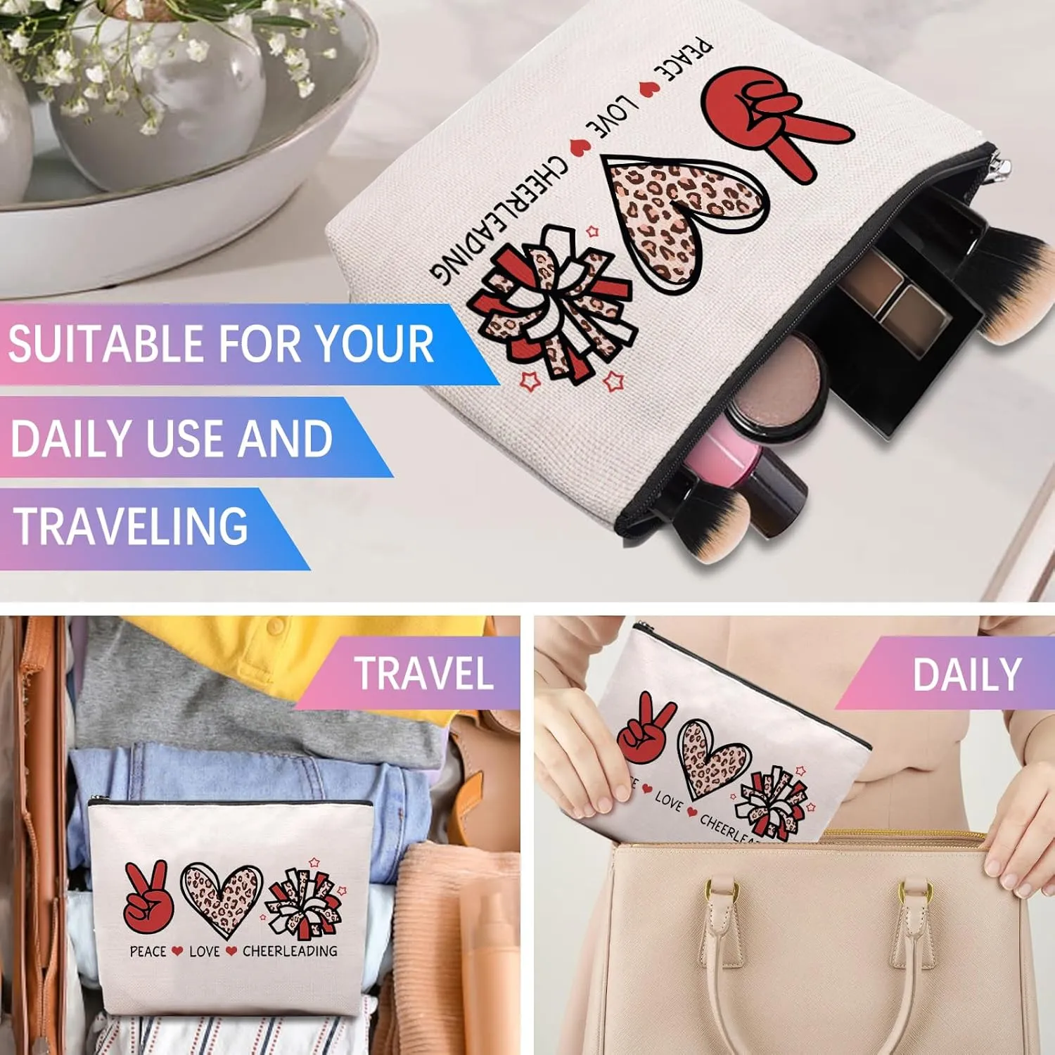 Cheer leading Gifts for Women, Makeup Cosmetic Bag Gifts for Cheer-leading Women Friends, Birthday Gifts for Cheerleader travel Makeup Pouch