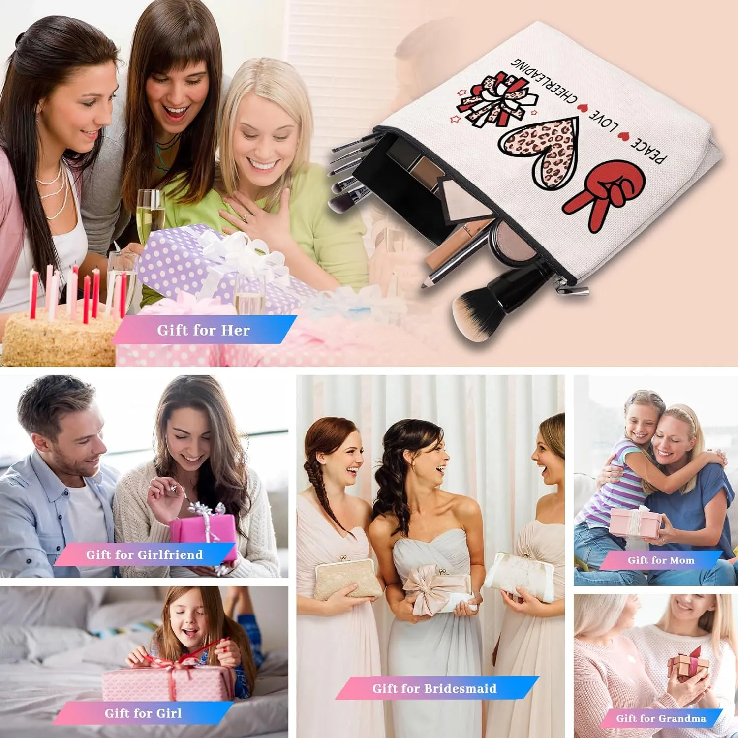 Cheer leading Gifts for Women, Makeup Cosmetic Bag Gifts for Cheer-leading Women Friends, Birthday Gifts for Cheerleader travel Makeup Pouch