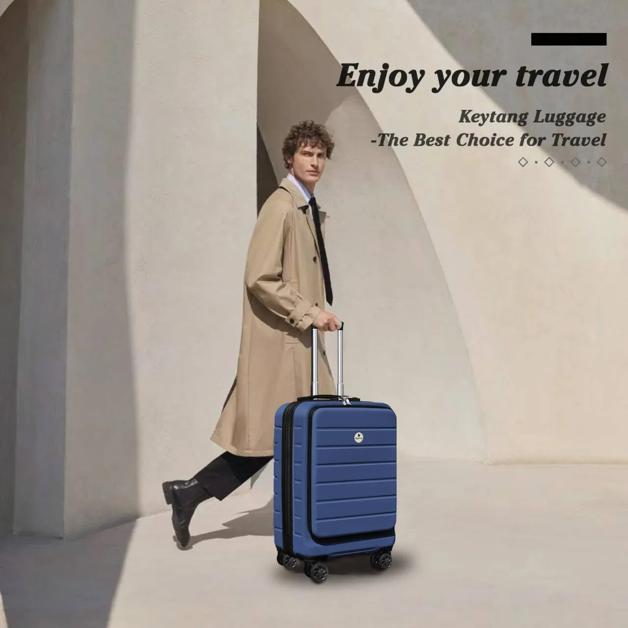 Classic 20" Carry-On Luggage Set with TSA Lock Spinner Wheels, Lightweight Hardside Expandable Suitcase with Front Open Pocket, Bonus Travel Backpack and Makeup Bag, Navy Blue