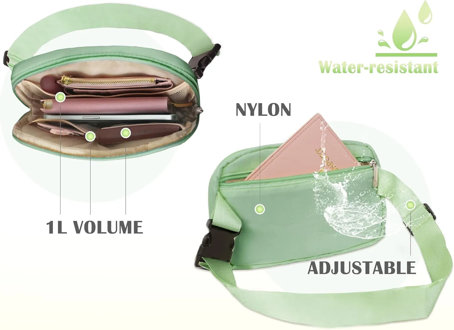 COSHAYSOO Green Belt Bag Crossbody Initial Fanny Waist Pack Small for Teenage Girls Women Traveling Must Have Cross Body Purse Preppy Monogrammed Birthday Christmas Gift Girly Stuff Letter S