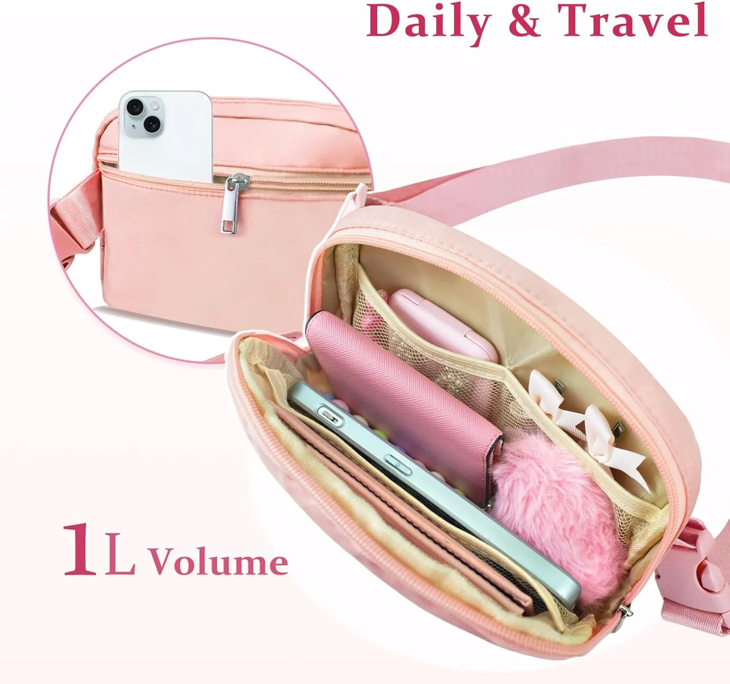 COSHAYSOO Pink Belt Bag Small Waist Fanny Pack Mini Crossbody Purse with Initial Letter Patch for Teen Girl Women Cross Body Travel Chest Pouch Trendy Easter Birthday Christmas Preppy Gift A