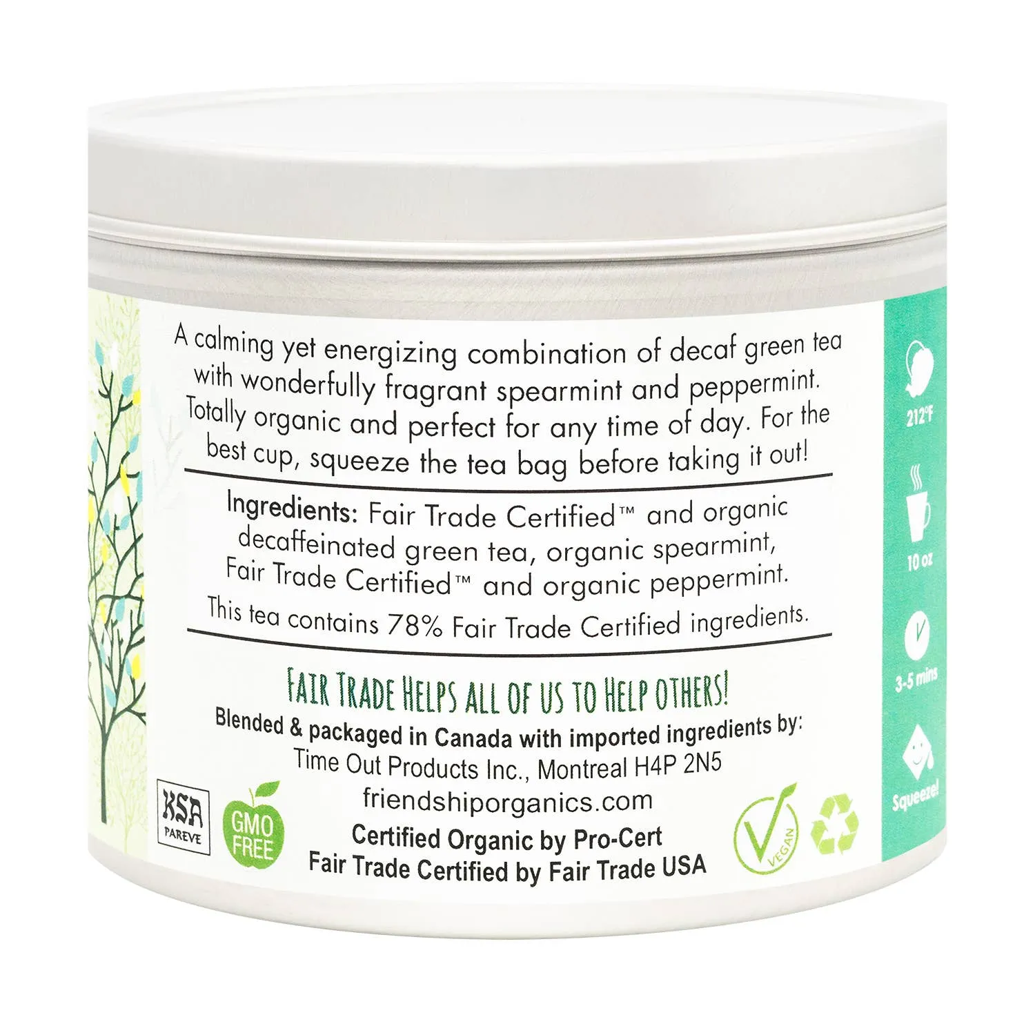 Decaf Green Mint Tea, Organic and Fair Trade Certified