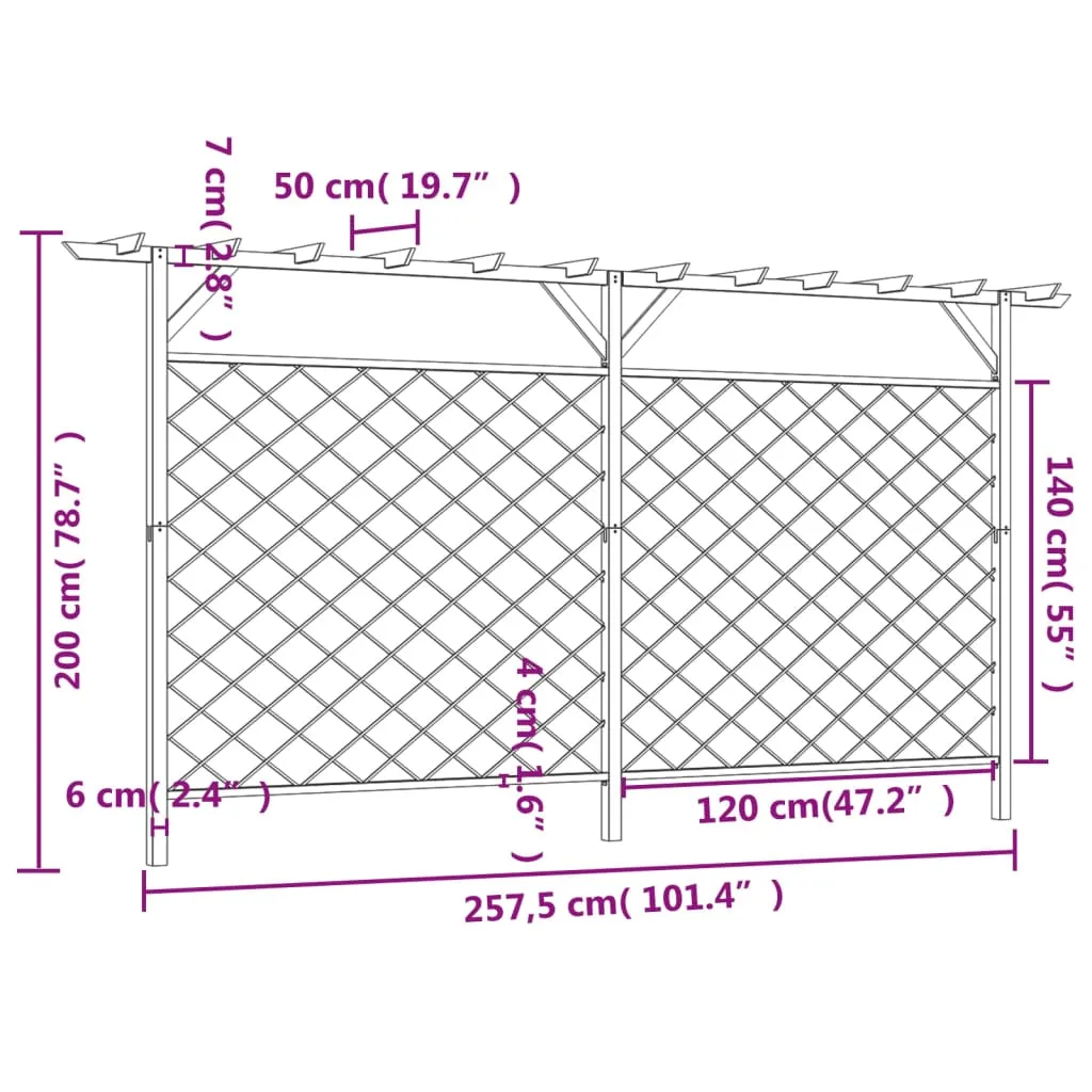 Garden Lattice Fence with Pergola Top Wood