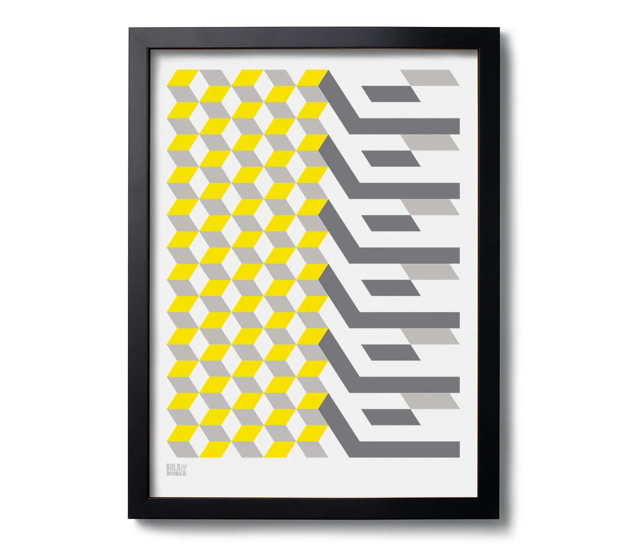 Geometric 'Cube' Art Print in Yellow/Grey