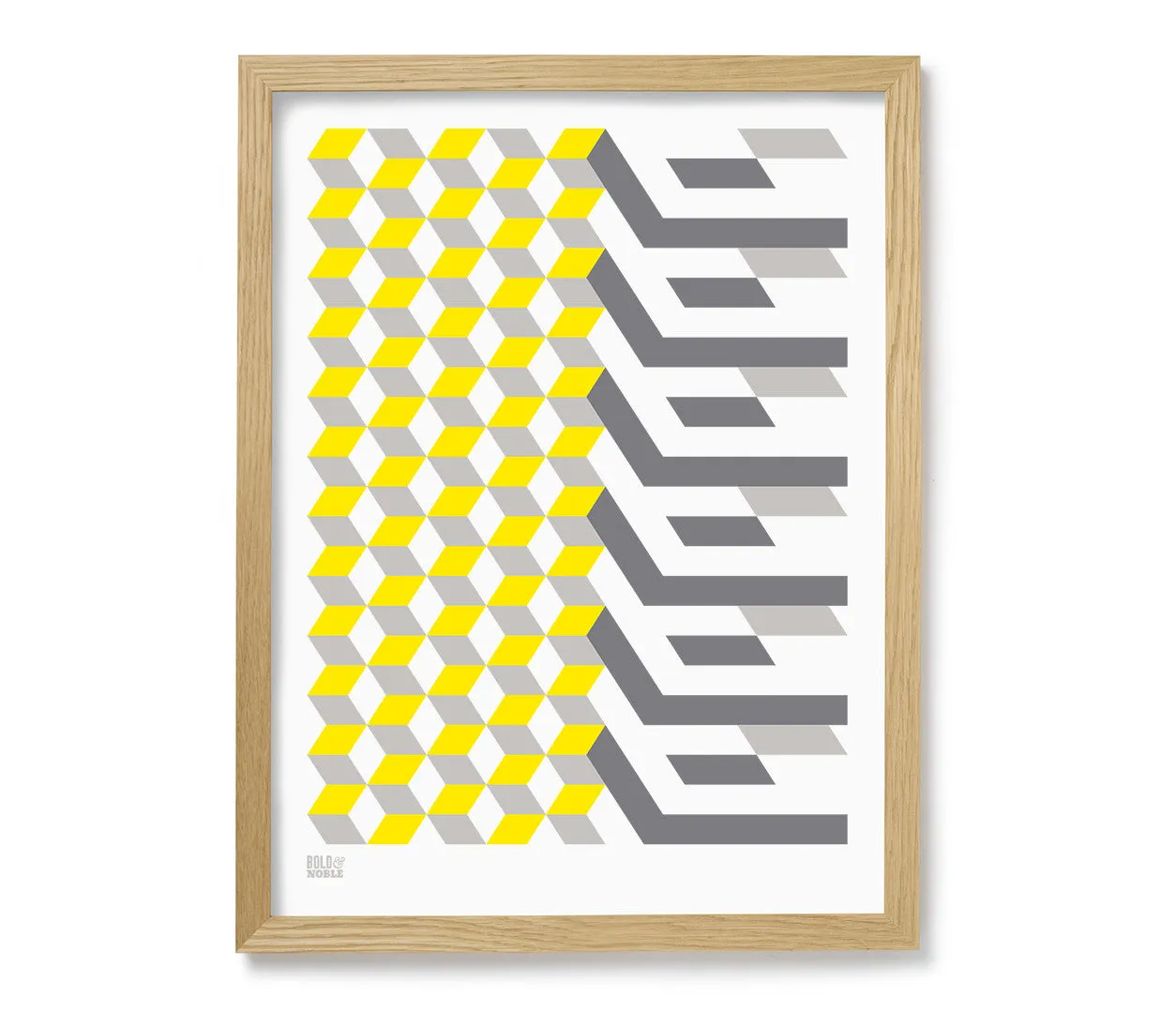 Geometric 'Cube' Art Print in Yellow/Grey