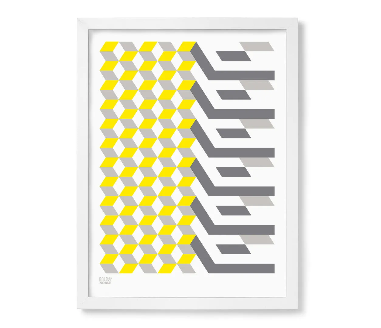 Geometric 'Cube' Art Print in Yellow/Grey