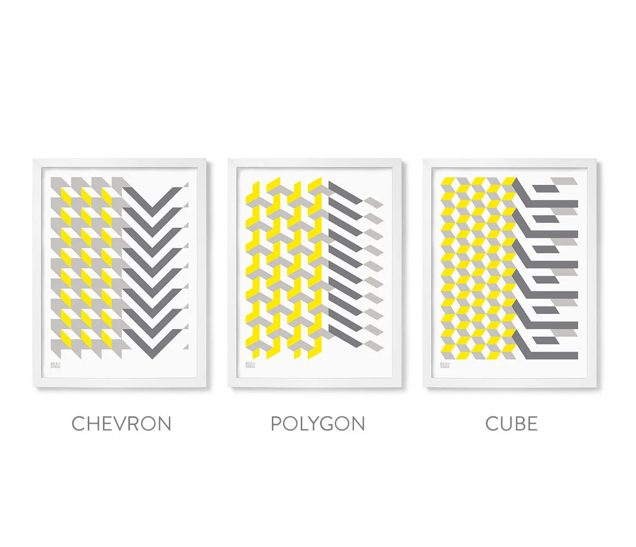 Geometric 'Cube' Art Print in Yellow/Grey