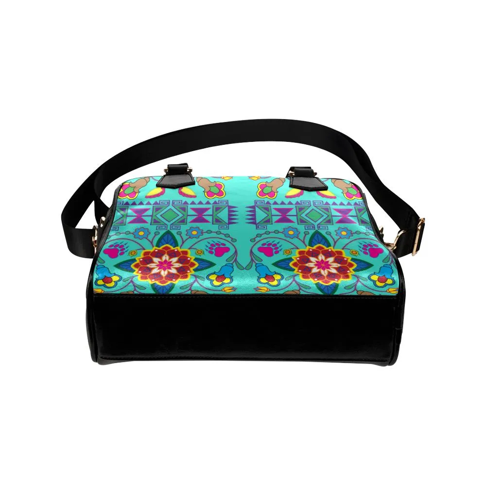 Geometric Floral Winter-Sky Shoulder Handbag