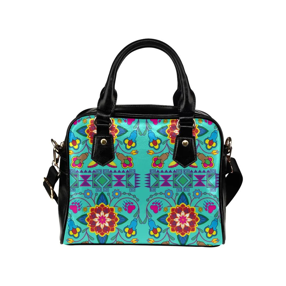 Geometric Floral Winter-Sky Shoulder Handbag