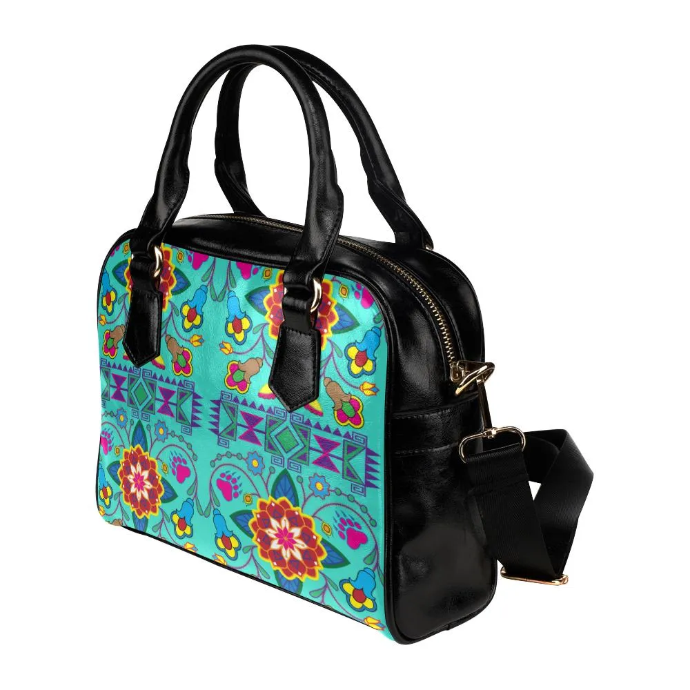 Geometric Floral Winter-Sky Shoulder Handbag