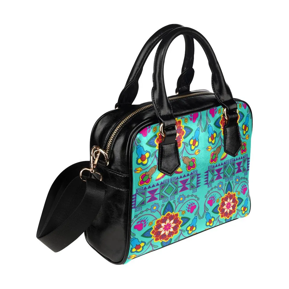 Geometric Floral Winter-Sky Shoulder Handbag