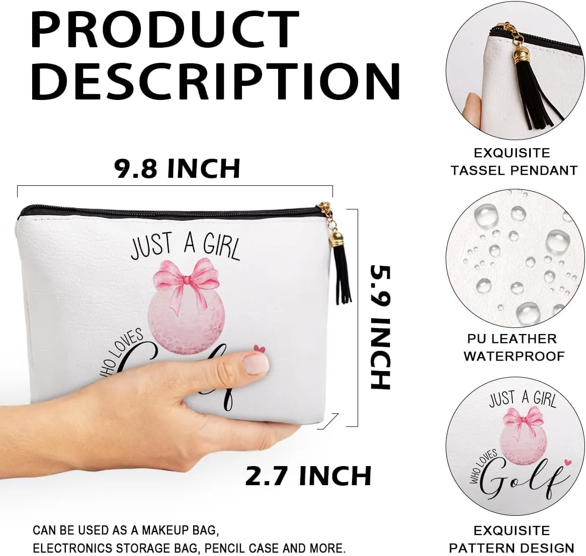 Golf Gifts Makeup Bag Golf Team Gifts for Golf Lover, Funny Golf Accessories Gifts for Women Friends Sisters Besties Daughter Waterproof PU Leather Makeup Bag