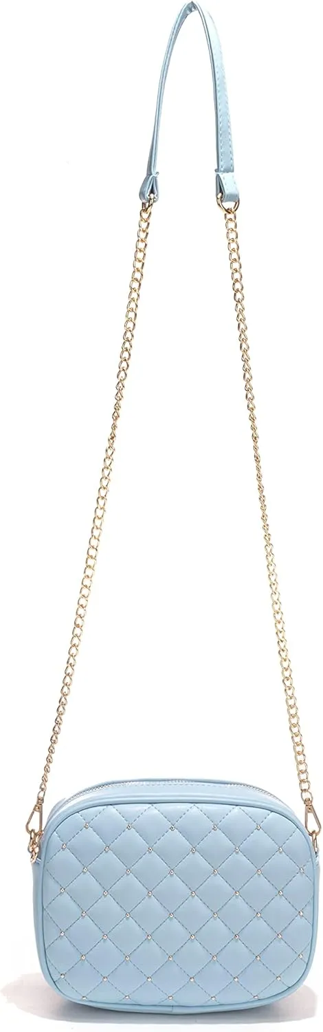 Hanbella Cross body Clutch Purses for Women & Teens - Cute Small Quilted Leather Shoulder Bag with Gold Chain for Girls