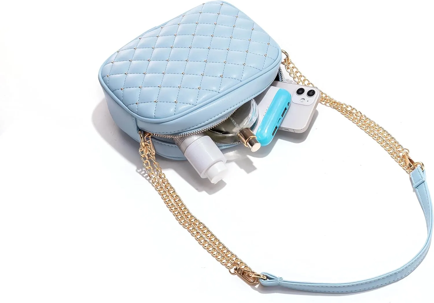 Hanbella Cross body Clutch Purses for Women & Teens - Cute Small Quilted Leather Shoulder Bag with Gold Chain for Girls