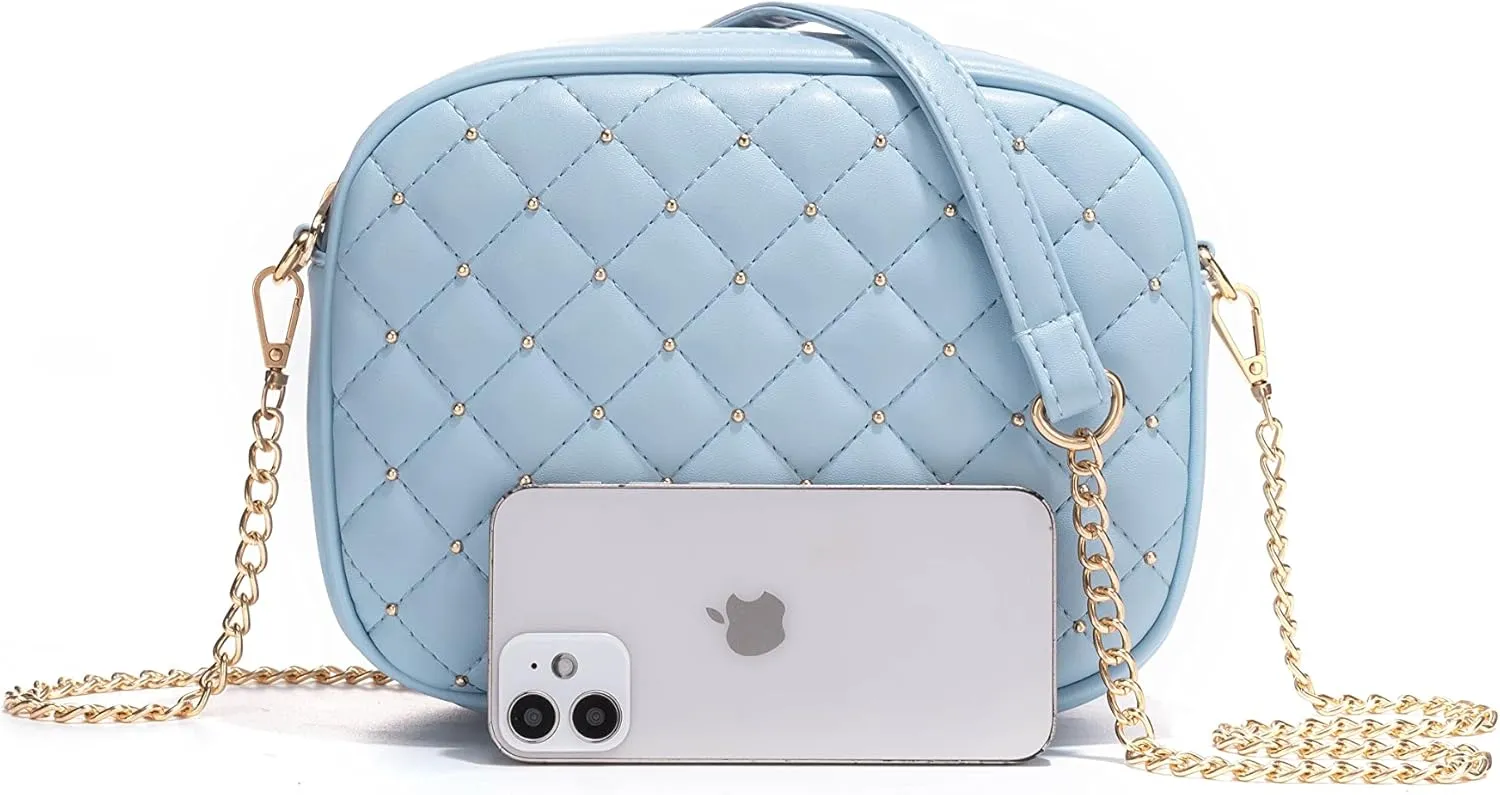 Hanbella Cross body Clutch Purses for Women & Teens - Cute Small Quilted Leather Shoulder Bag with Gold Chain for Girls