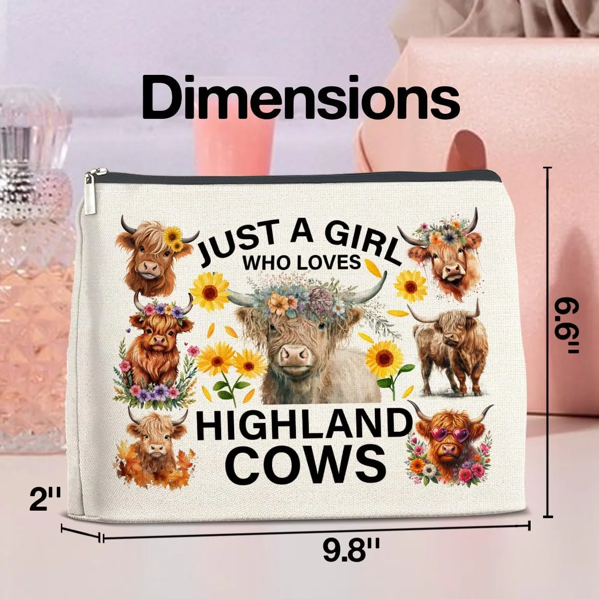 Highland Cows Gifts Makeup Bag Cow Lover Gifts for Women Girls Just a Girl Who Loves Highland Cows Zipper Makeup Pouch