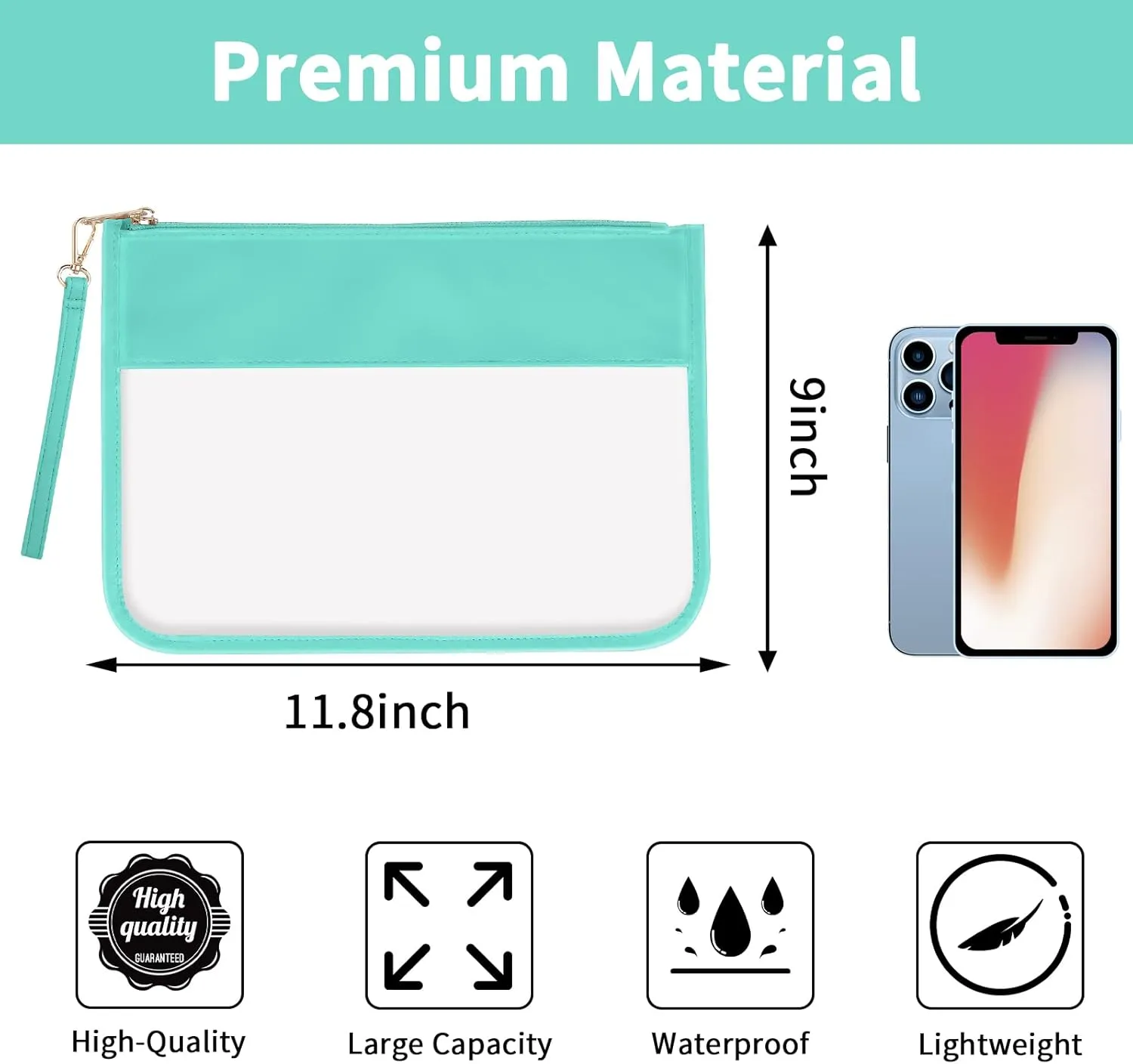 Iqimott Clear Zipper Pouch, DIY Clear Makeup Cosmetic Bag Purse for Women Girls, Chenille Letter Travel Toiletry Bag(Green)