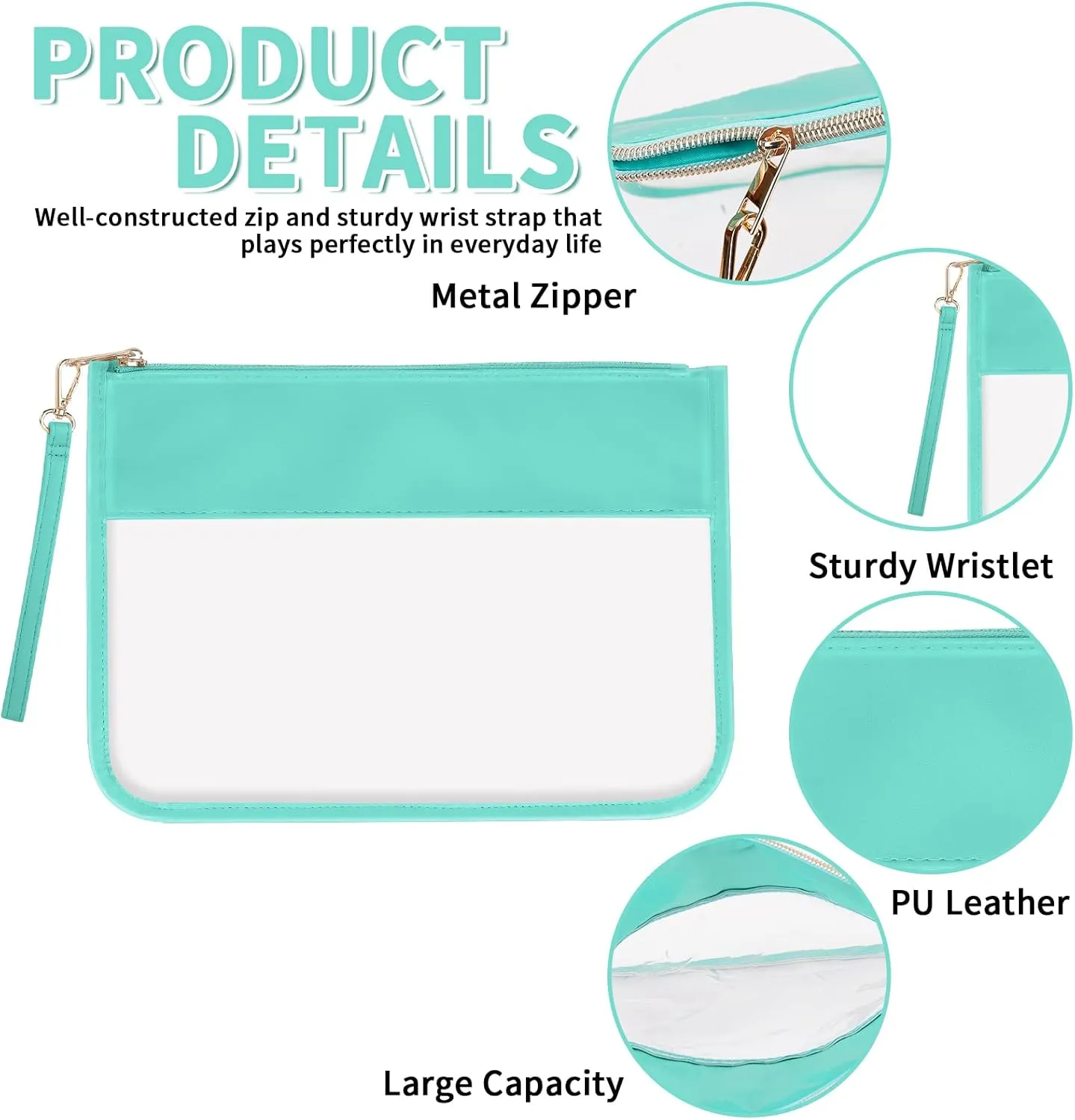 Iqimott Clear Zipper Pouch, DIY Clear Makeup Cosmetic Bag Purse for Women Girls, Chenille Letter Travel Toiletry Bag(Green)