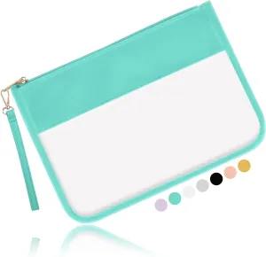 Iqimott Clear Zipper Pouch, DIY Clear Makeup Cosmetic Bag Purse for Women Girls, Chenille Letter Travel Toiletry Bag(Green)