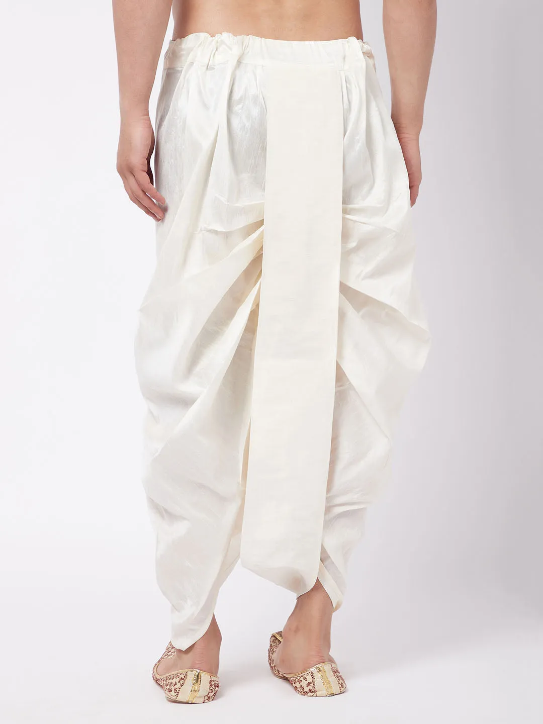 Jashvi Men's Cream Silk Blend Traditional Dhoti