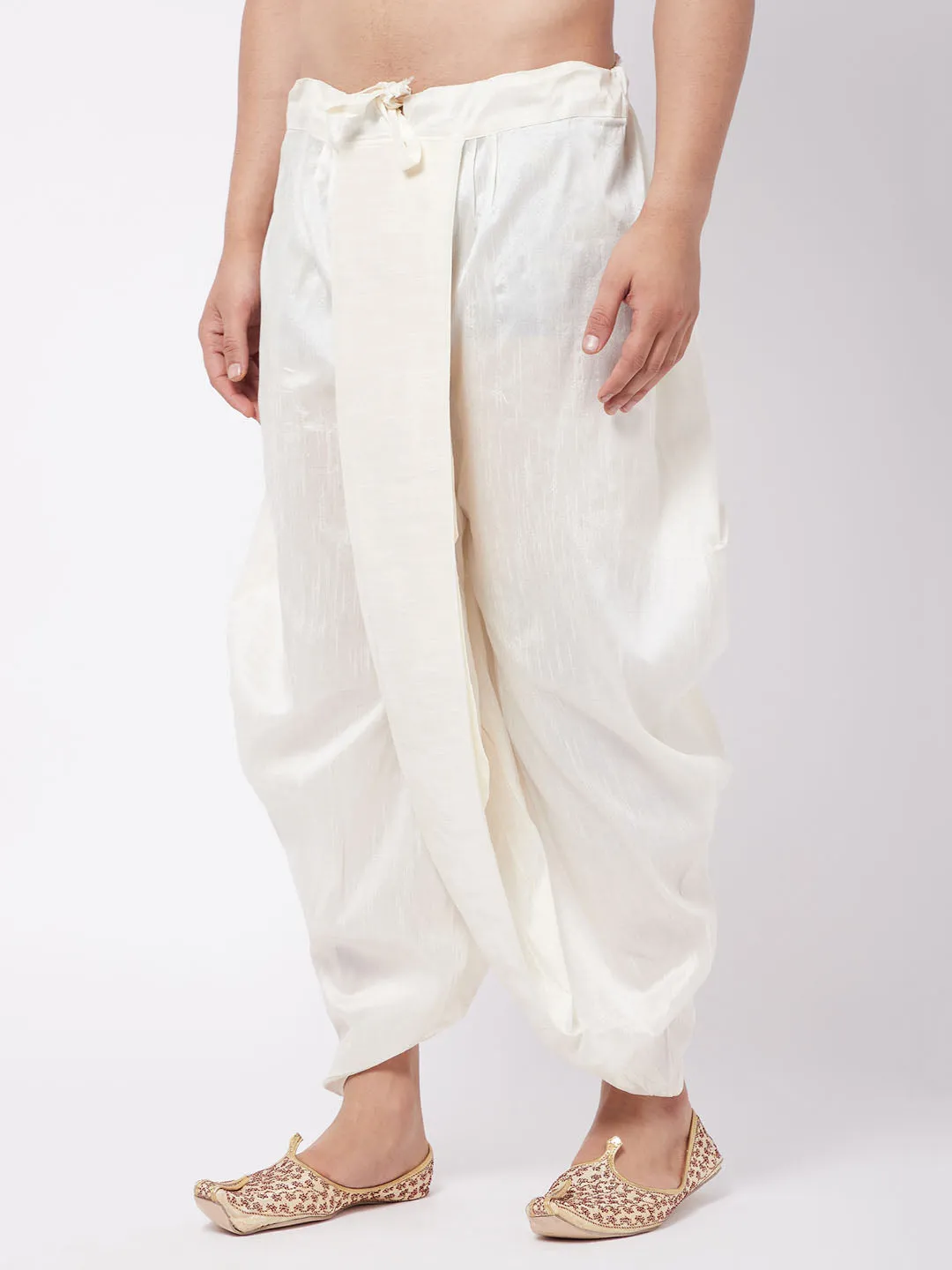 Jashvi Men's Cream Silk Blend Traditional Dhoti