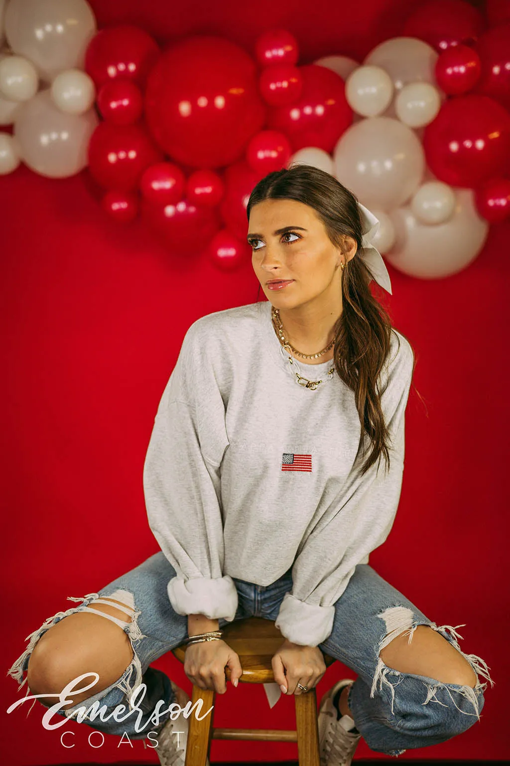 Kappa Alpha Theta Subtle America Embroidered Sweatshirt