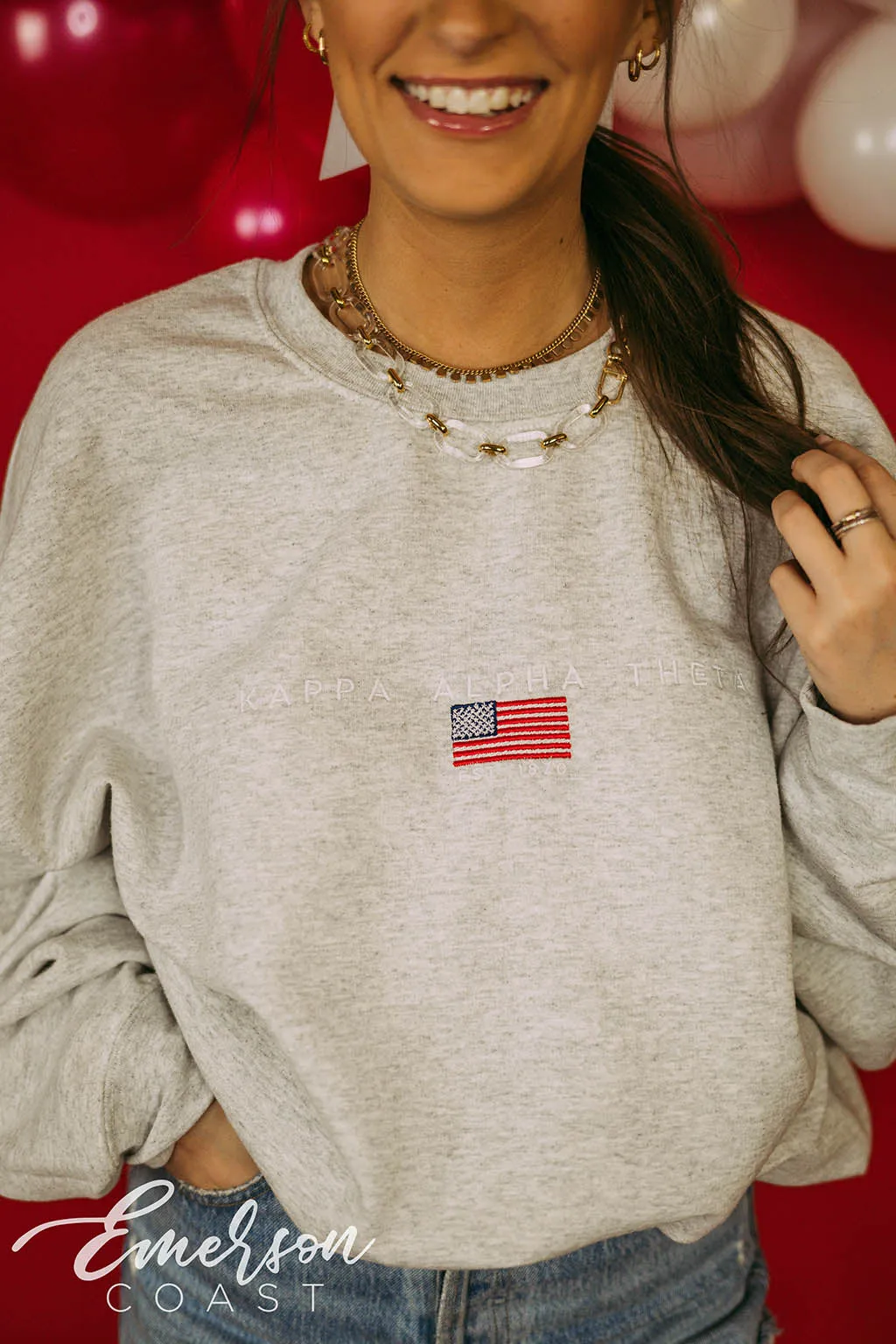 Kappa Alpha Theta Subtle America Embroidered Sweatshirt