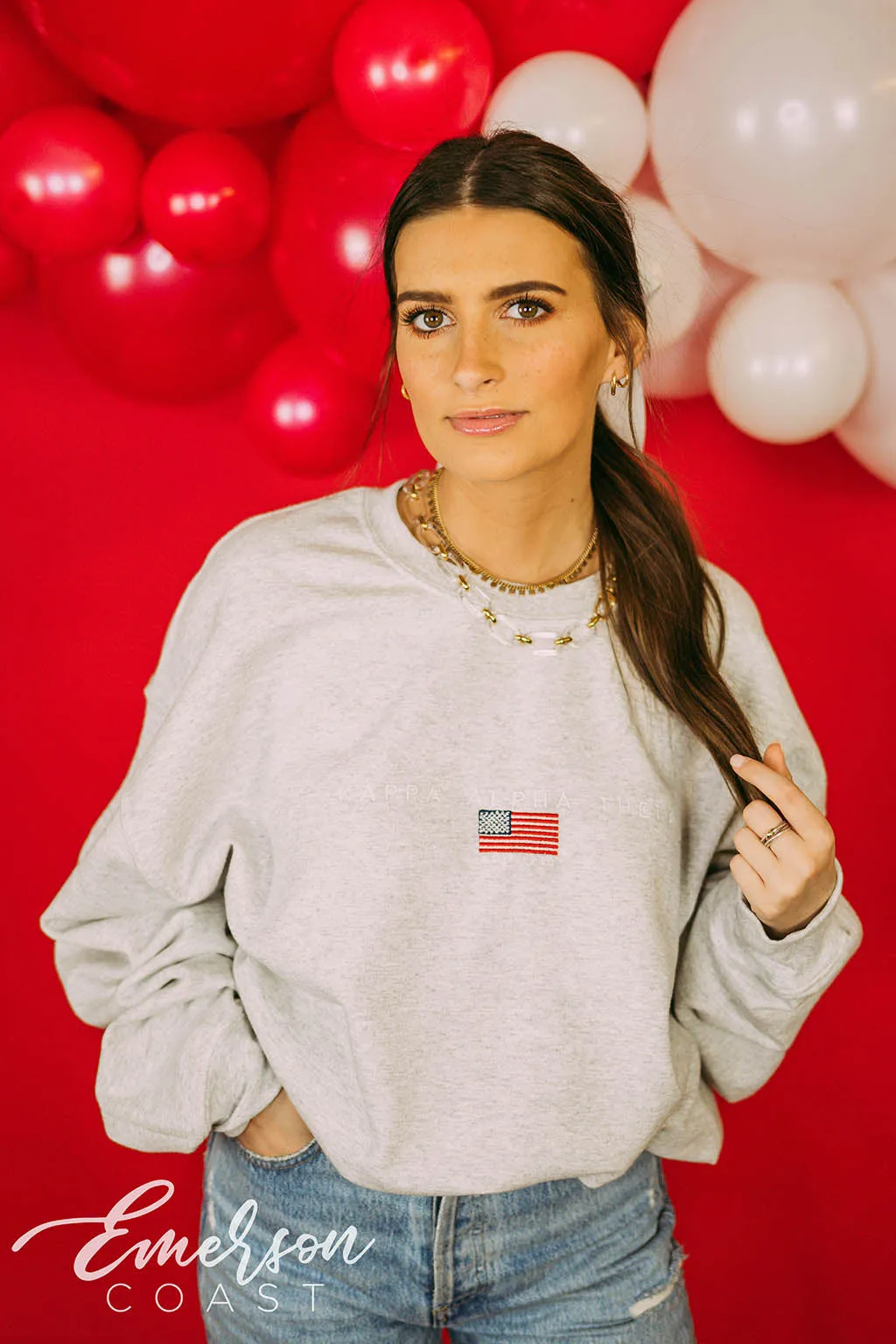 Kappa Alpha Theta Subtle America Embroidered Sweatshirt