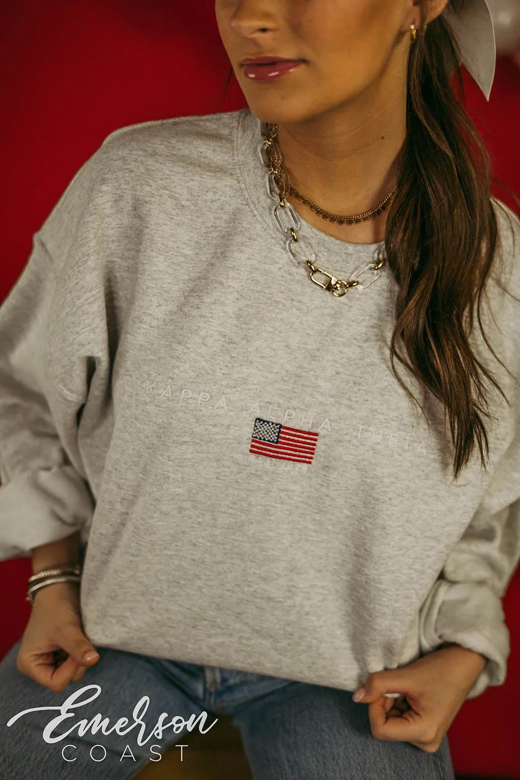 Kappa Alpha Theta Subtle America Embroidered Sweatshirt