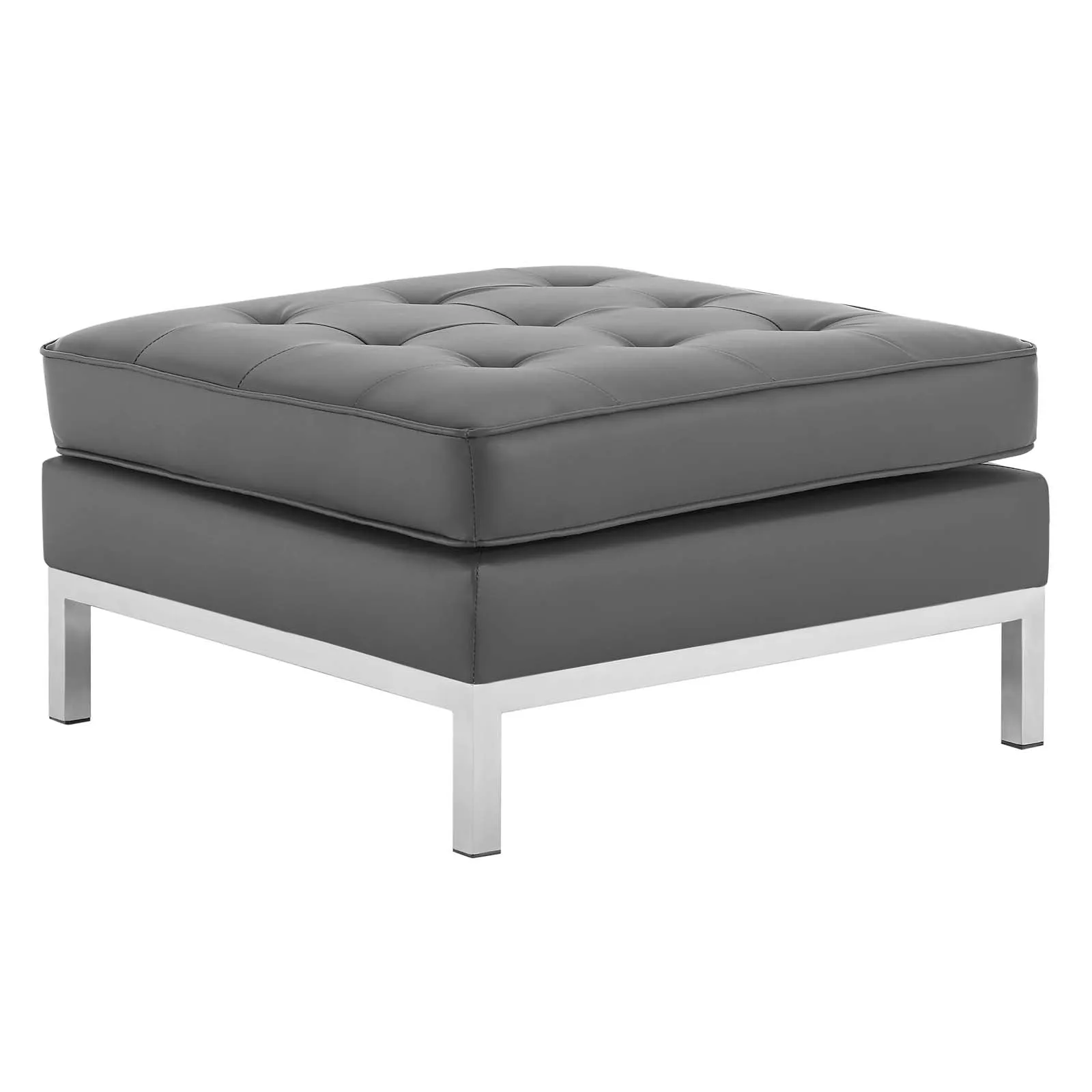 Loft Tufted Upholstered Faux Leather Ottoman - Silver Black Ottoman In Silver Tan
