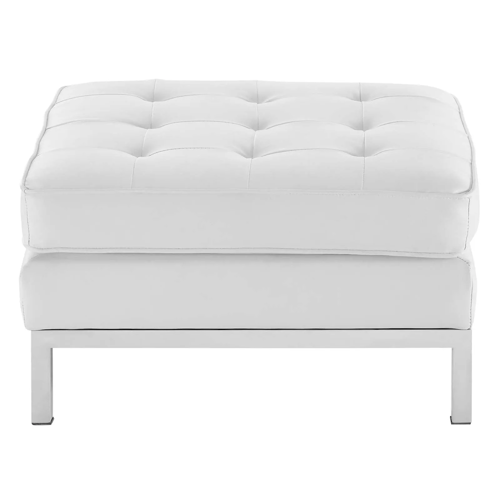 Loft Tufted Upholstered Faux Leather Ottoman - Silver Black Ottoman In Silver Tan