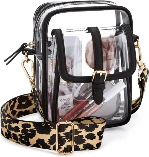 Missnine Clear Bag Stadium Approved PVC Crossbody Purse for Women Transparent Shoulder Concert Bag with Guitar Strap