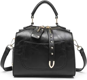 Newchic Small Boston Bag PU Leather Crossbody Bags for Women Gothic Rivet Top Handle Satchel Handbag and Purse