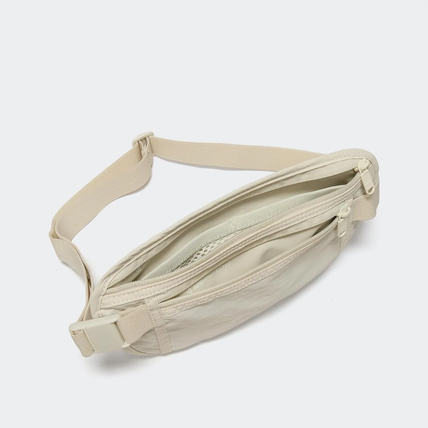 Pander Unisex RFID Anti Theft Waist Pouch Money Belt for Travel, Blocking Hidden Wallet Belt Bag for Women, Protects Your Valuables and Data. (White Opal)