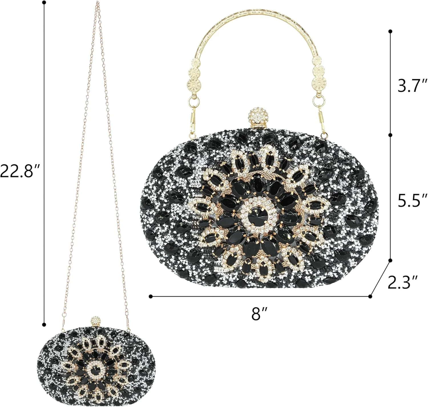 Rhinestone Clutch Purses for Women Evening Wedding Formal - Round Pearl Clasp Handbag - Crystal Diamond Bag