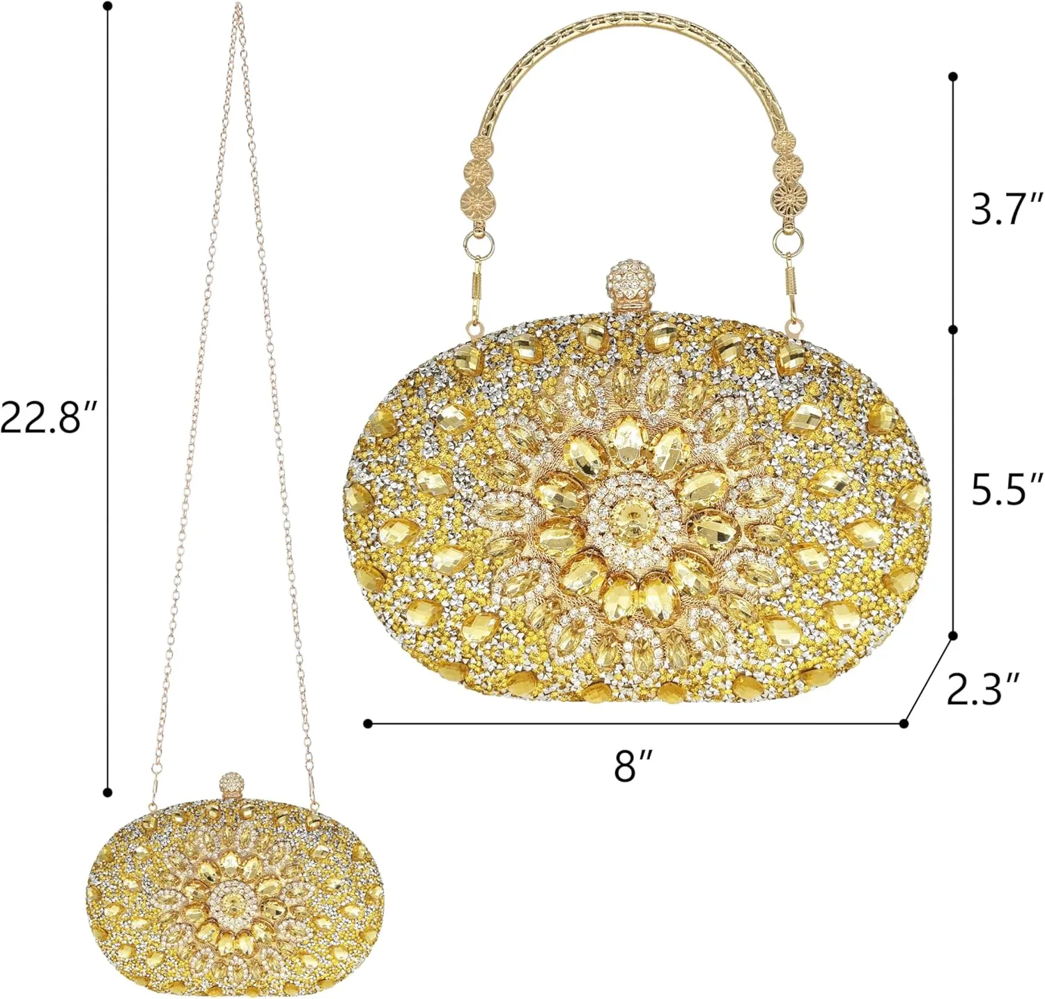 Rhinestone Clutch Purses for Women Evening Wedding Formal - Round Pearl Clasp Handbag - Crystal Diamond Bag