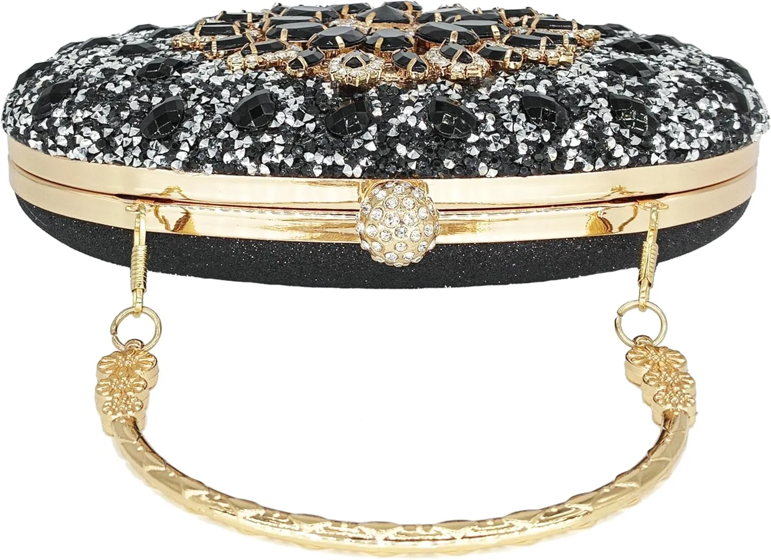 Rhinestone Clutch Purses for Women Evening Wedding Formal - Round Pearl Clasp Handbag - Crystal Diamond Bag