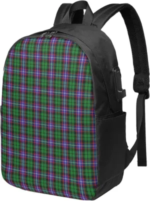 Scottish Clan Russell Tartan Plaid Usb Travel Laptop Backpack  Durable Polyester Backbag With Charging Port & Headphone Jack