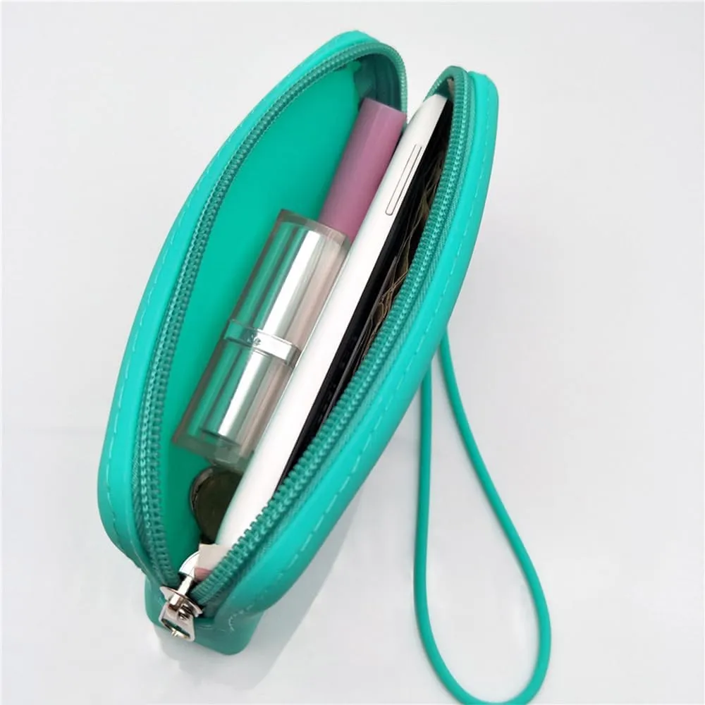 Silicone Small Makeup Bag Pouch for Purse, Travel Toiletry Bag Cute Portable Cosmetic Bag Waterproof Makeup Storage Bag Mini Zipper Clutch Makeup Organizer for Makeup, Beauty Tools (Small Green)