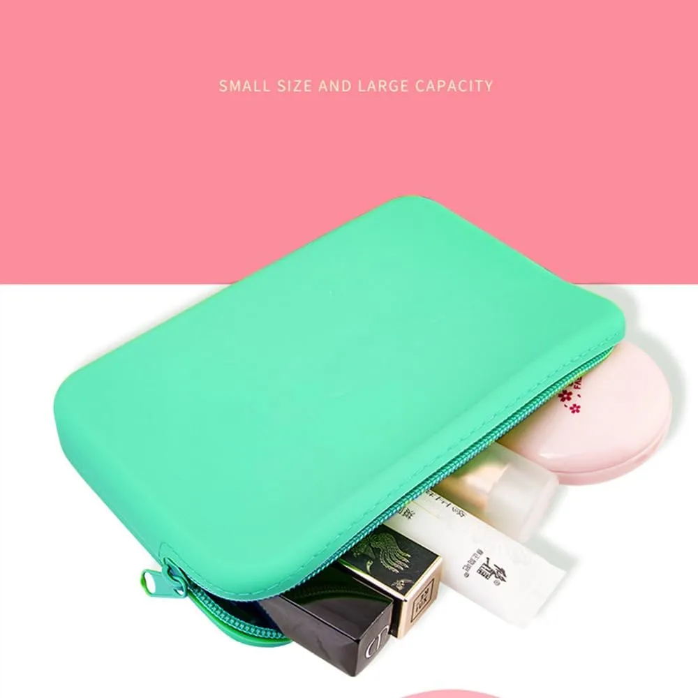 Silicone Small Makeup Bag Pouch for Purse, Travel Toiletry Bag Cute Portable Cosmetic Bag Waterproof Makeup Storage Bag Mini Zipper Clutch Makeup Organizer for Makeup, Beauty Tools (Small Green)