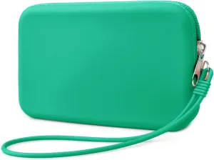 Silicone Small Makeup Bag Pouch for Purse, Travel Toiletry Bag Cute Portable Cosmetic Bag Waterproof Makeup Storage Bag Mini Zipper Clutch Makeup Organizer for Makeup, Beauty Tools (Small Green)