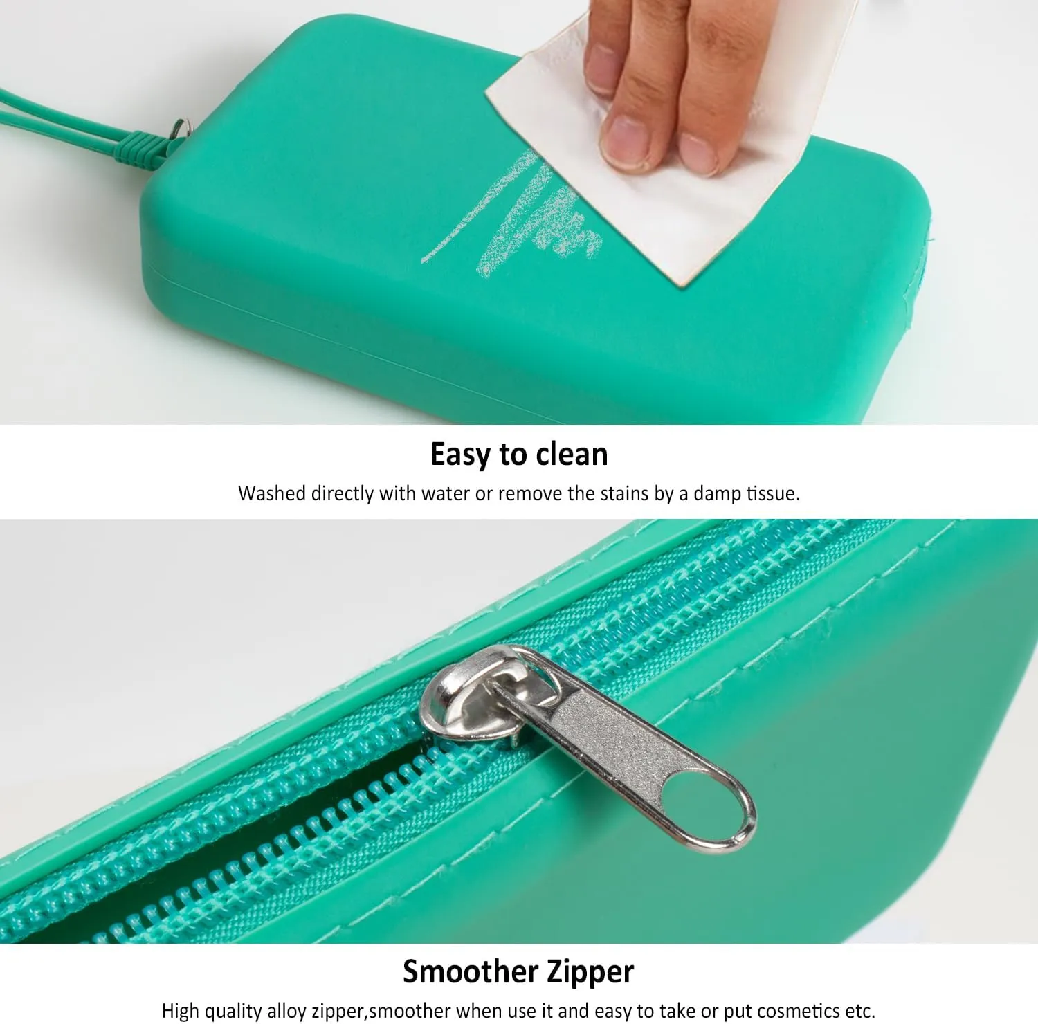Silicone Small Makeup Bag Pouch for Purse, Travel Toiletry Bag Cute Portable Cosmetic Bag Waterproof Makeup Storage Bag Mini Zipper Clutch Makeup Organizer for Makeup, Beauty Tools (Small Green)