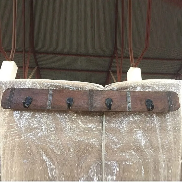 Solid Indian Wooden And Iron Large Wall Hanger Natural