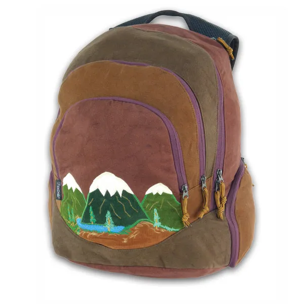Super Daypack in  heavyweight cotton denim with Mountain applique