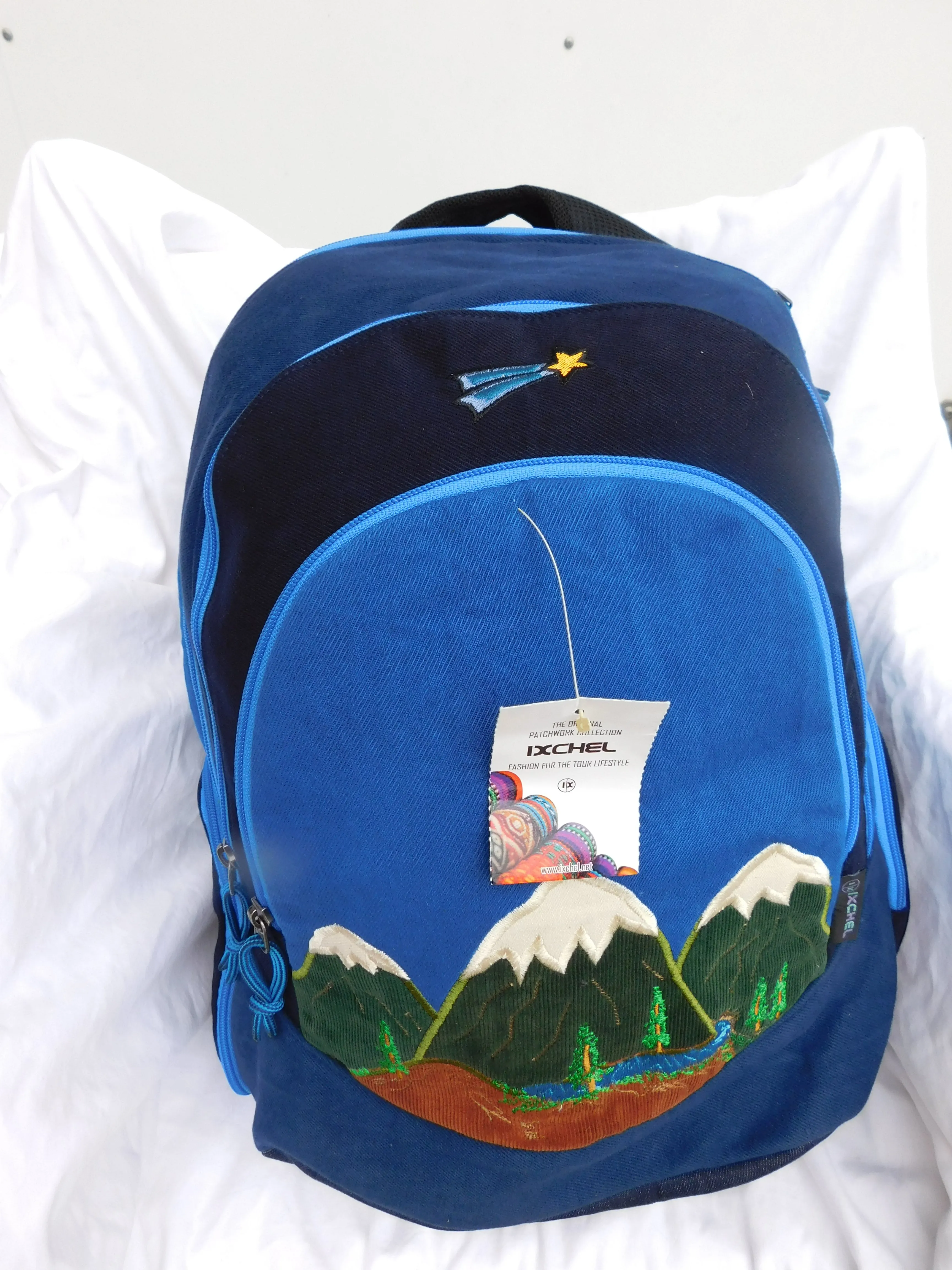 Super Daypack in  heavyweight cotton denim with Mountain applique