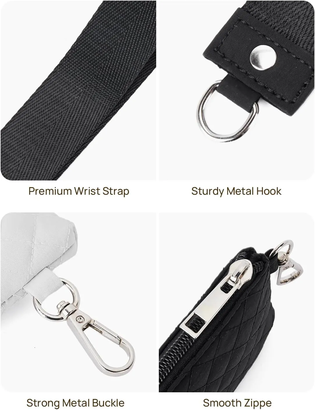 Telena Mini Zip Around Wristlet Wallets for Women Coin Purse Wristlet Keychain Dual Pouch Wallet Black Gray